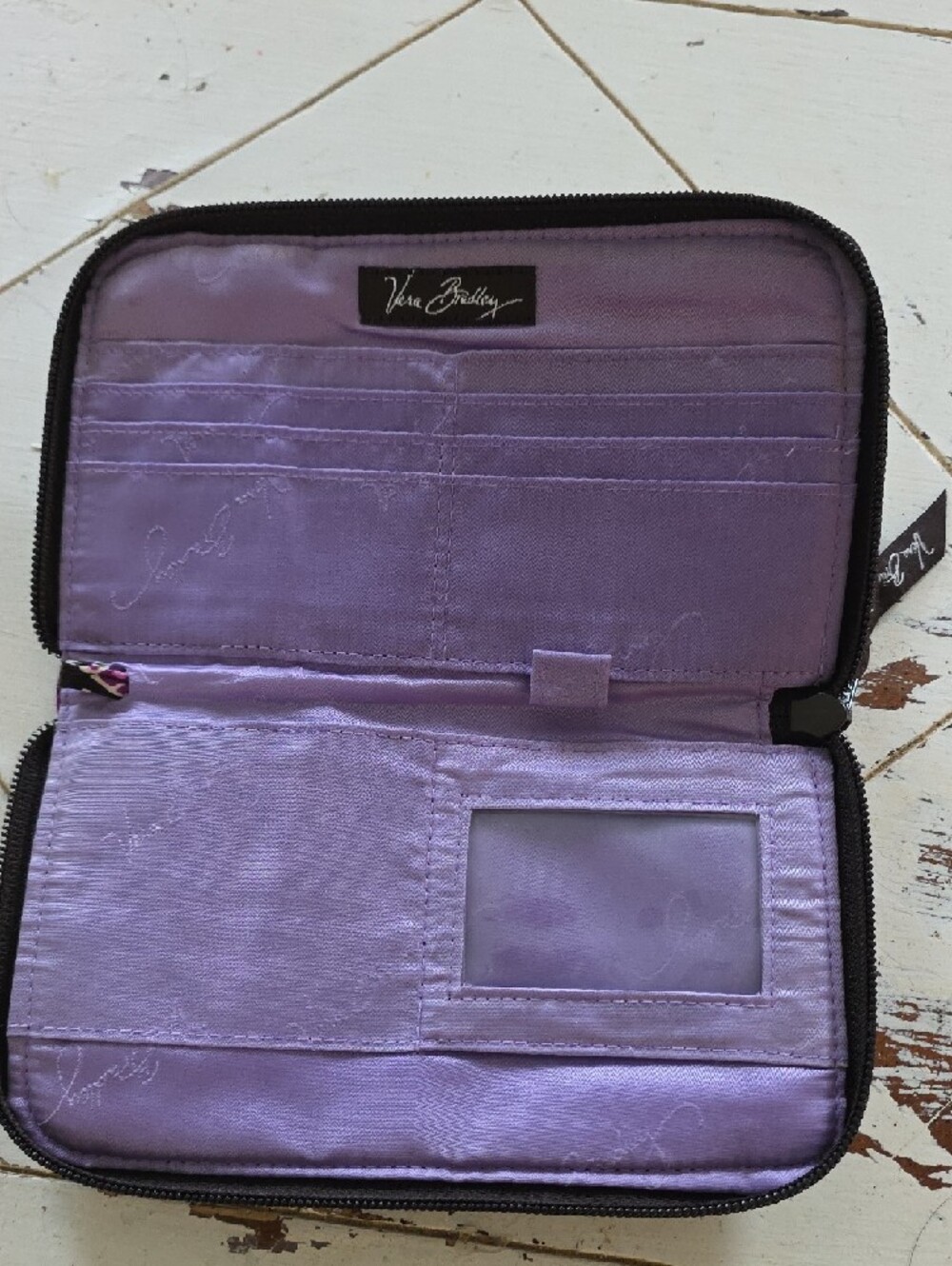 Vera Bradley Black Quilted Wallet with Purple Floral Print - Picture 2 of 3